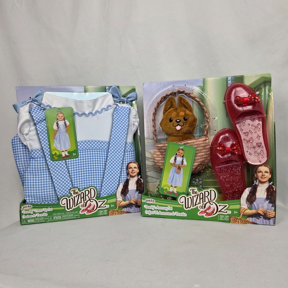 New Jakks Pacific Wizard Of Oz Dorothy Costume Dress Up Set Size 4-6x +Accessory